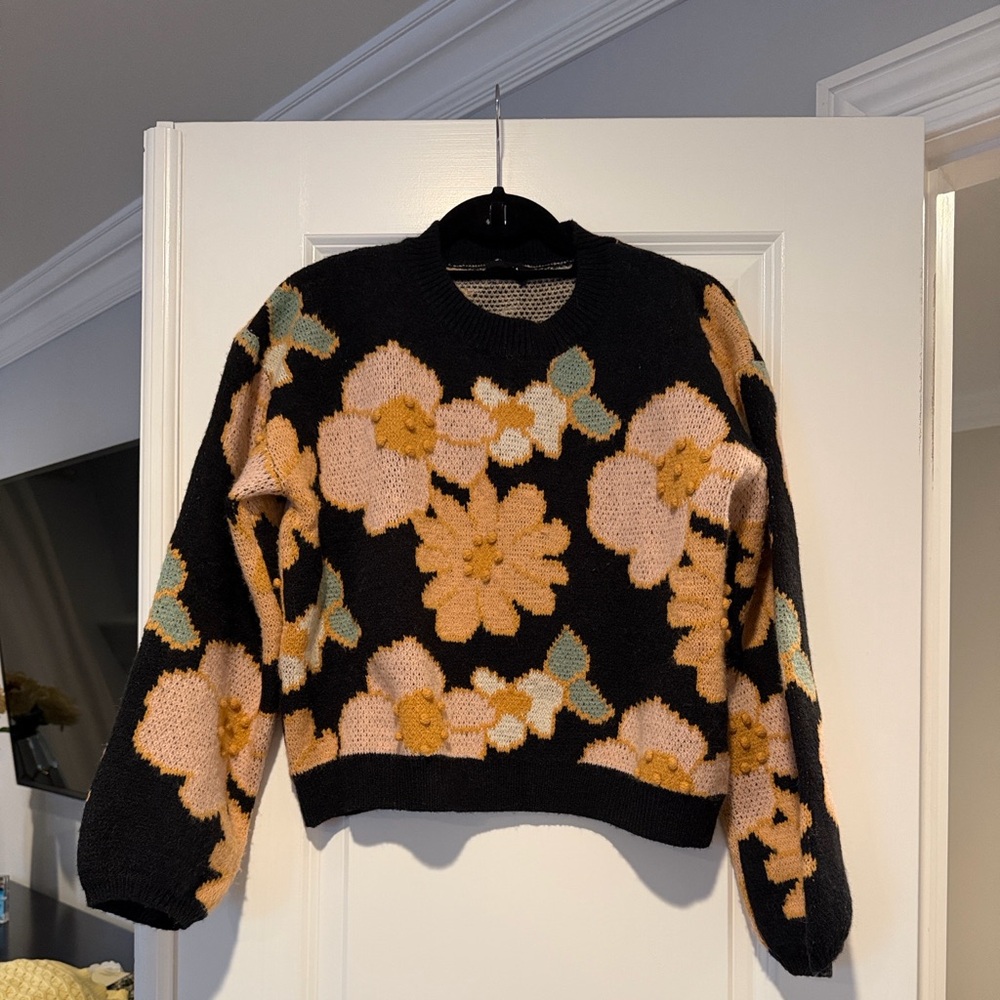 Storia Black Sweater with Floral Design